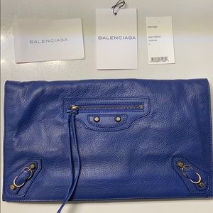 Balenciaga Caspian Blue Leather Envelope Clutch